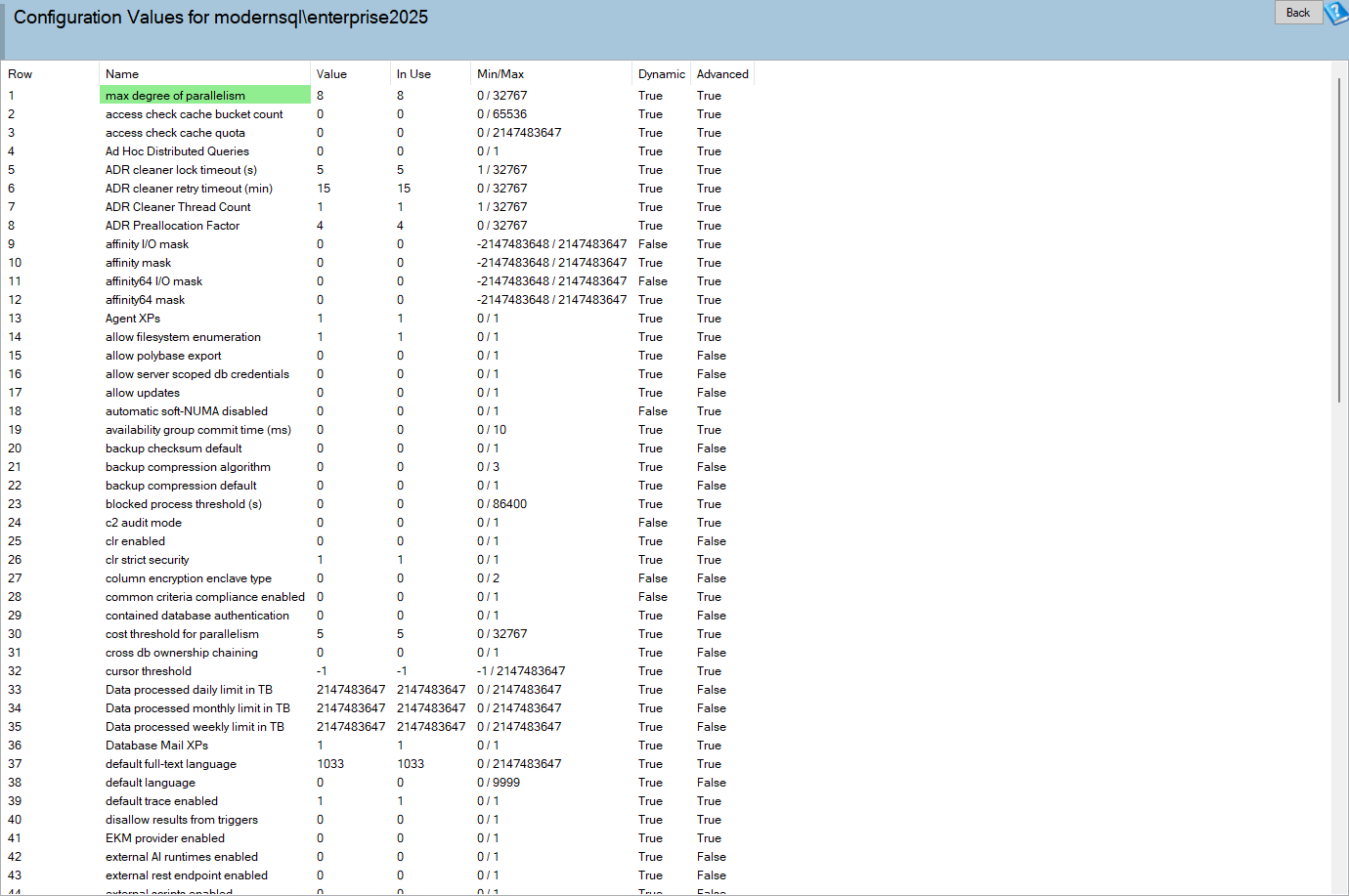 The Configuration Values report