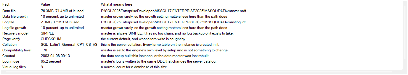 The grid: one fact per row, with what it means for master specifically