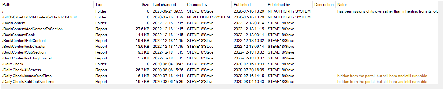 The SSRS catalog inventory grid