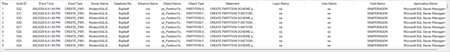 The structure change log grid