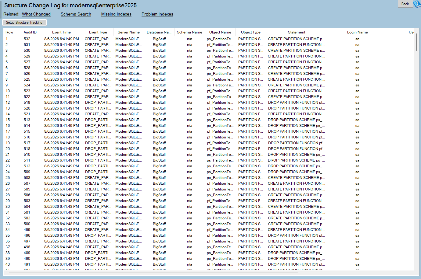 The Structure Change Log