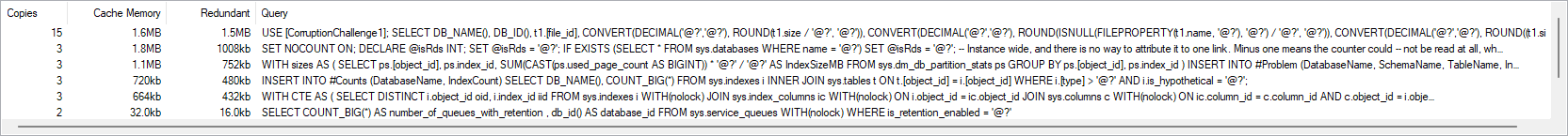 The Top Queries Needing Params grid