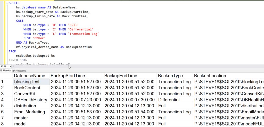 Script to Check Backup Status in SQL Server